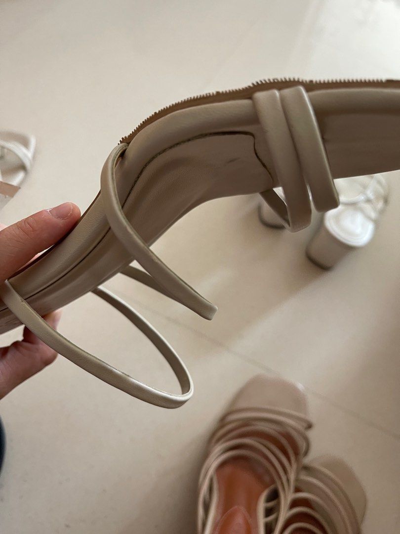 White Tan Cream Mules Heels Size 38 Women s Fashion Footwear