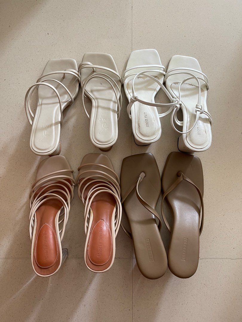 White Tan Cream Mules Heels Size 38 Women s Fashion Footwear