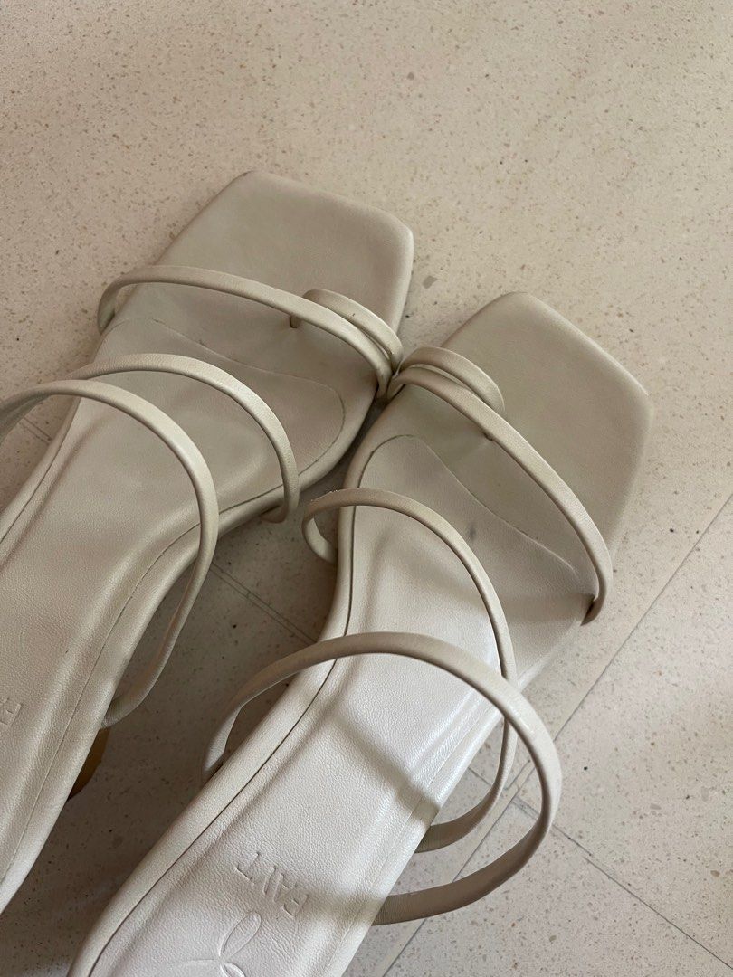 White Tan Cream Mules Heels Size 38 Women s Fashion Footwear