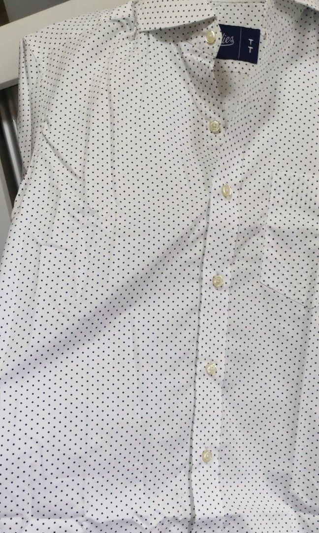 Comfortable Men's Button-Up Shirt in Navy Polka Dot - Woodies Clothing