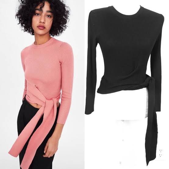 women zara side tie long sleeve top