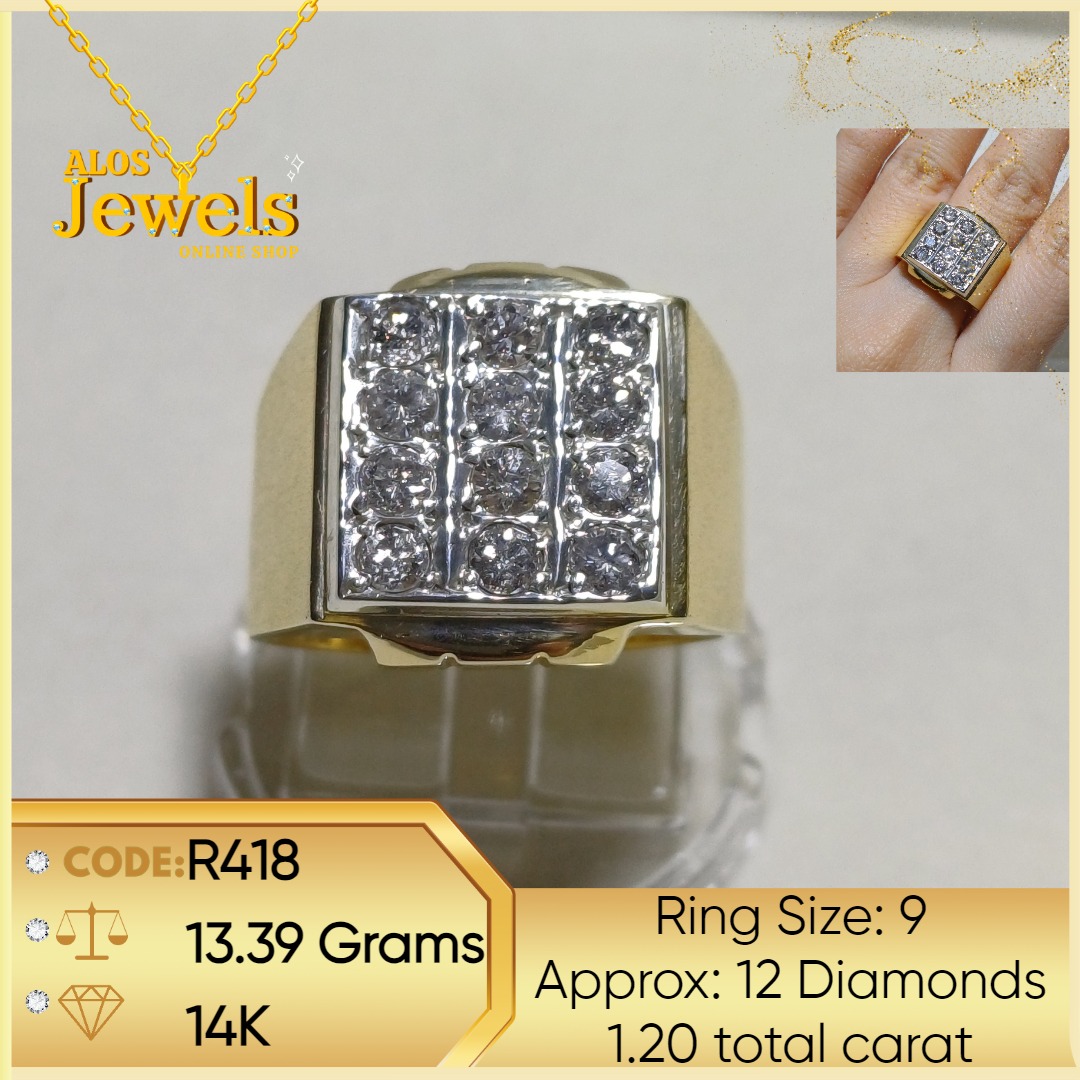14K Men's Gold Ring with Real Natural Diamonds, Men's Fashion, Watches ...