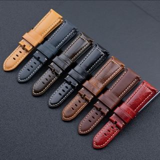 22mm 24mm 26mm Panerai Cow Black Brown Orange Red Blue Yellow Leather Watch Strap