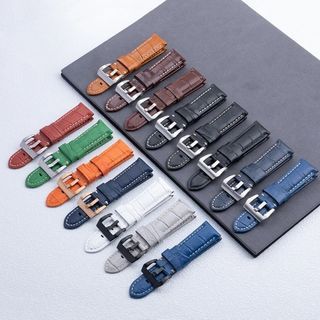 24mm Panerai Crocodile Embossed Leather Black White Grey Brown Orange Red Blue Green Watch Strap with Buckle
