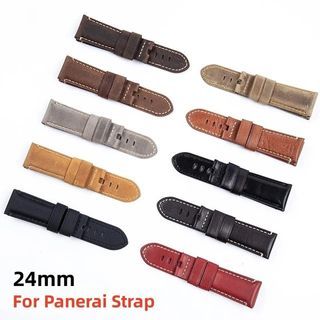 24mm Panerai Cow Leather Strap Black Grey Brown Orange Red Yellow with Deployment Clasp