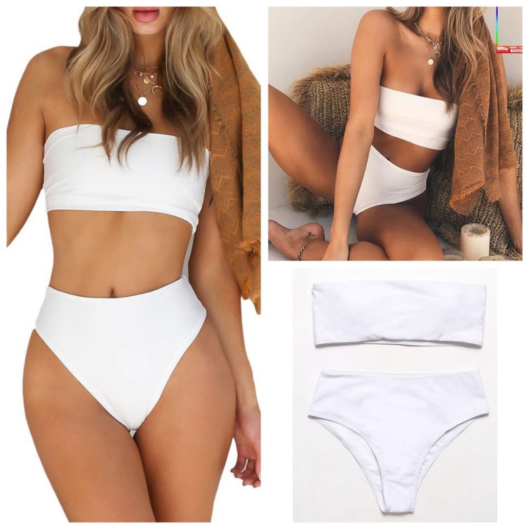 2pc Tube Top Bikini Ladies Swimwear (White, Unlined), Women's Fashion,  Swimwear, Bikinis & Swimsuits on Carousell