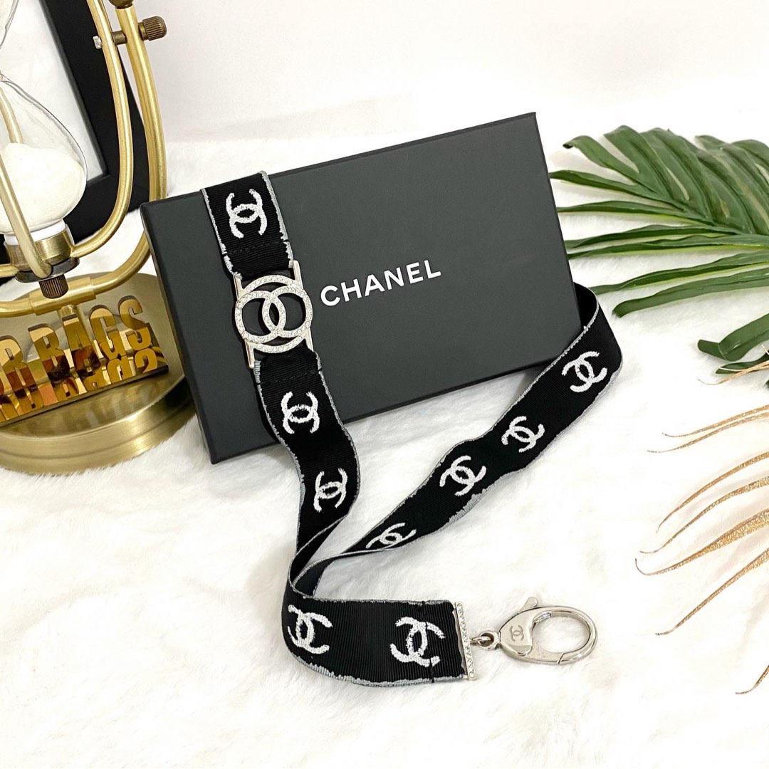 💯% Authentic Chanel Black & White Crystal CC Lanyard Necklace in SHW