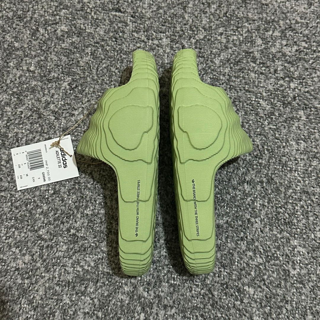 adidas Adilette 22 Slides "Magic Lime" (5US) (Category: Slippers and slides) located in Agdangan. Submitted by jp.cartel (Listing ID 1261129463, Image 3). Description: SELLING ON-HAND: • adidas Adilette 22 Slides "Magic Lime" Size available: 5US Mens BNEW | with tags and OG box 📦 adidas PH release 💰 MOP: GCash 🚚 Shipping via LBC / Lalamove / Grab 💯 Money back guarantee if proven fake 💬 Message me for details, thank you.