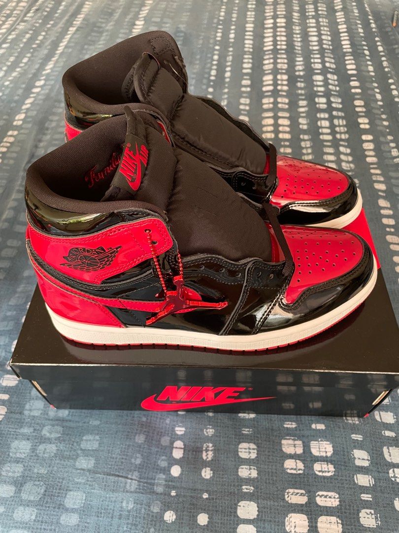 Red jordans patent leather on sale