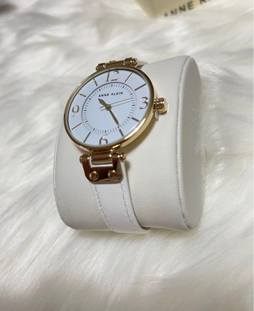 Anne klein white leather strap watch top