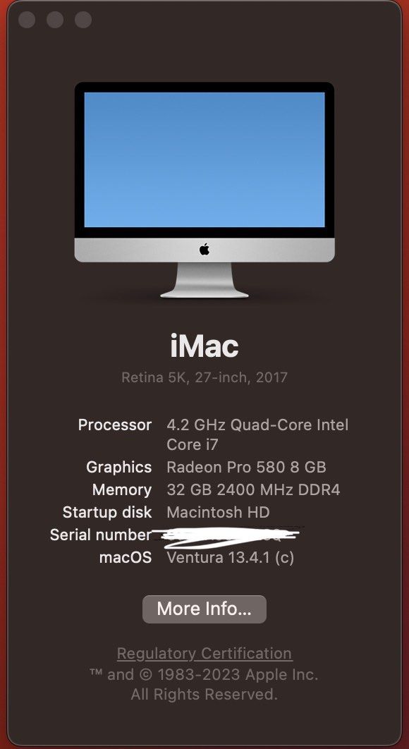 Apple iMac 27 inch - i7 Quad - 512GB SSD - 32GB - 5k Retina Display