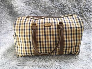 Aquascutum Brown Plaid Leather Duffle Bag