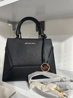 MICHAEL Michael Kors Large Dome Emmy Saffiano Leather Satchel Shoulder  Handbag - Black 35H7GY3S3L-001 - AllGlitters