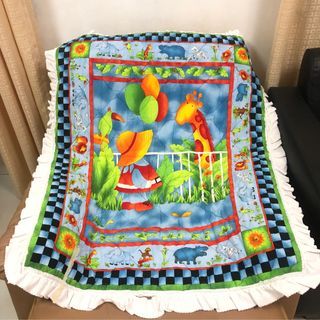Baby Quilt Crib Blanket, Colorful Giraffe & Baby, Zoo Animals, Hippo Wall Art