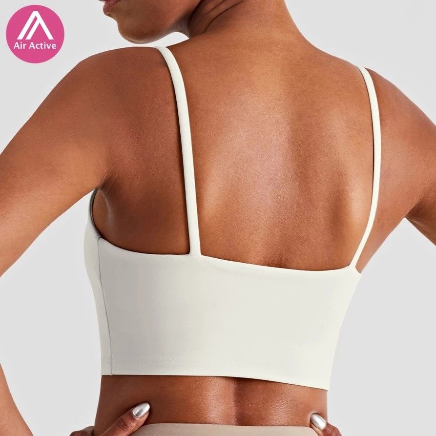 Air Active Padded Yoga Bra Spaghetti Strap shirring Sports Bra Top