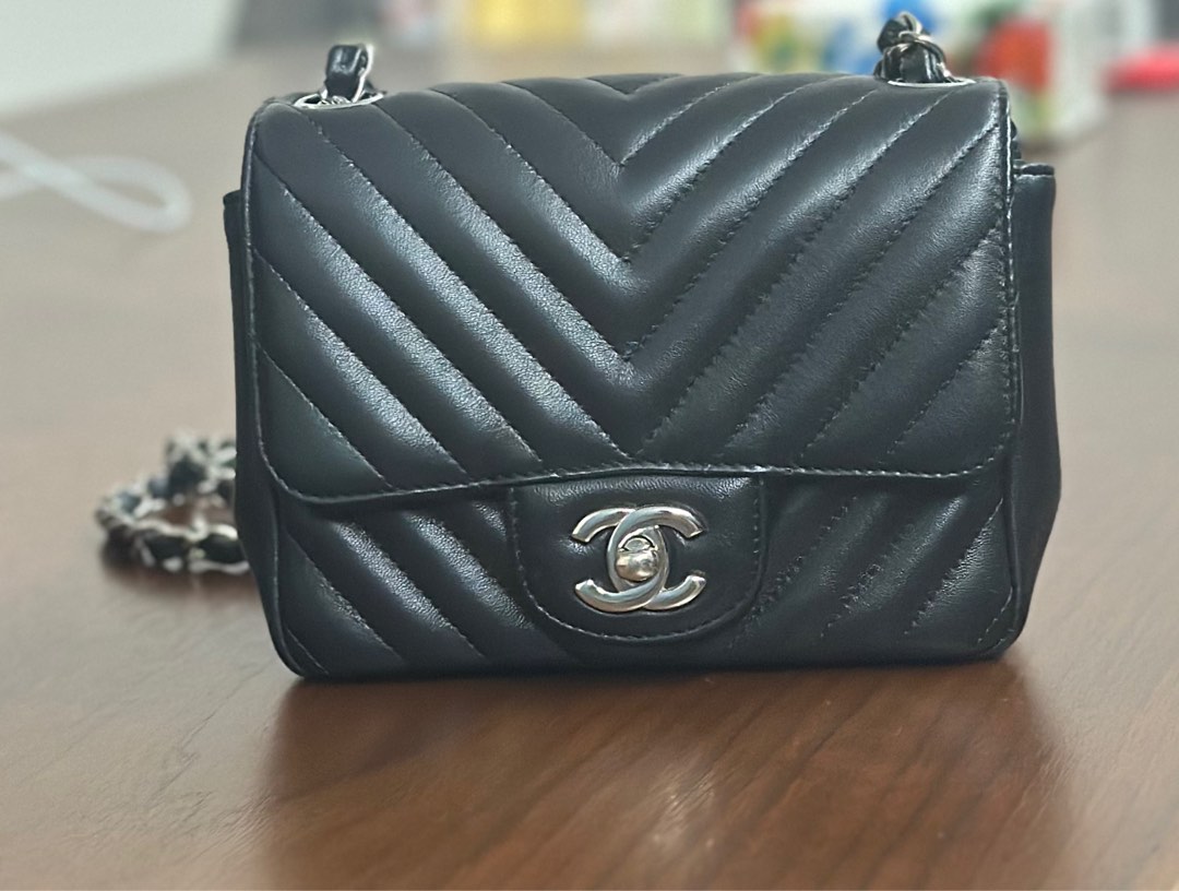 Chanel Classic Square Mini Flap in Black Chevron Lambskin, Luxury, Bags &  Wallets on Carousell
