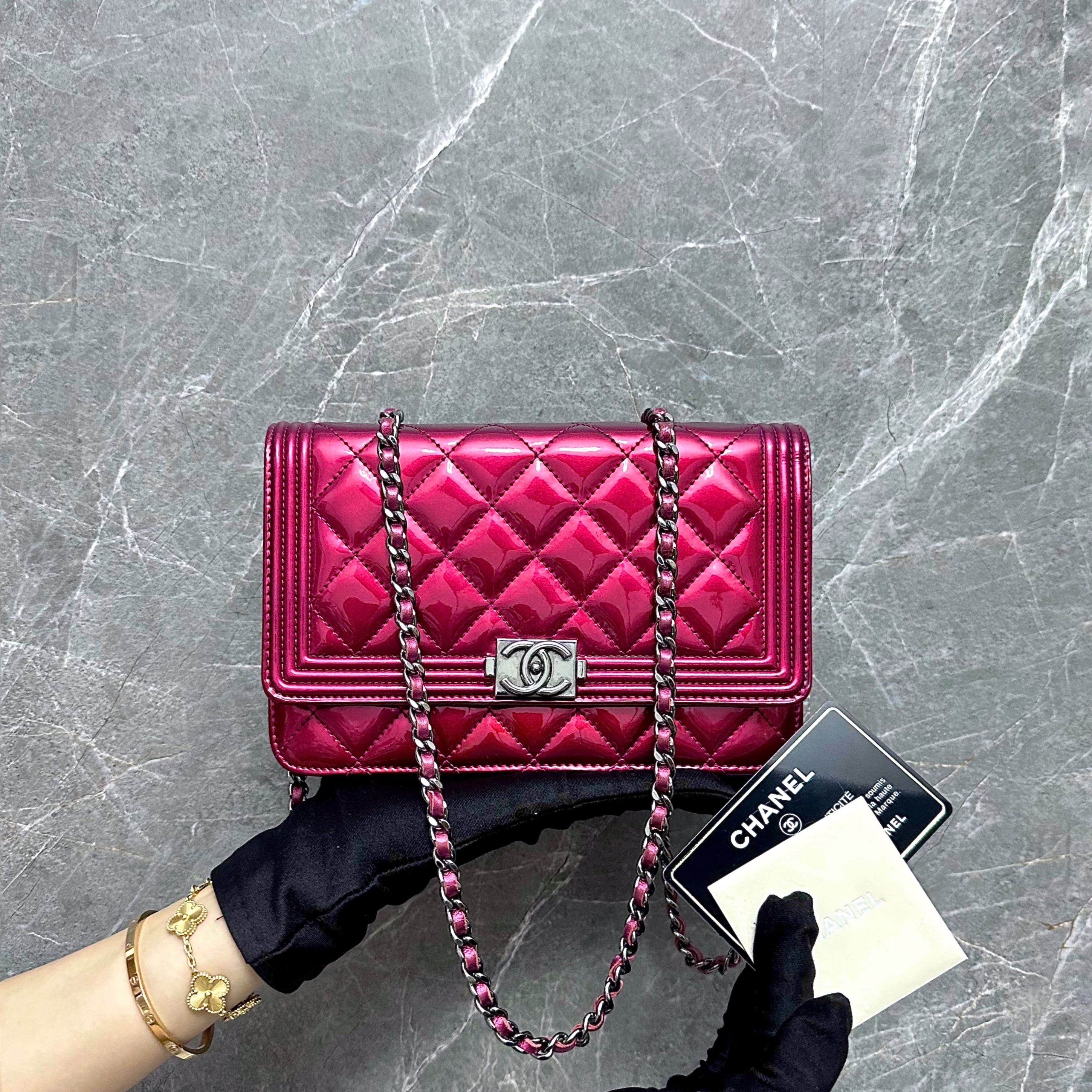 Chanel Pink Leather WOC Wallet on a Chain- Silver Hardware