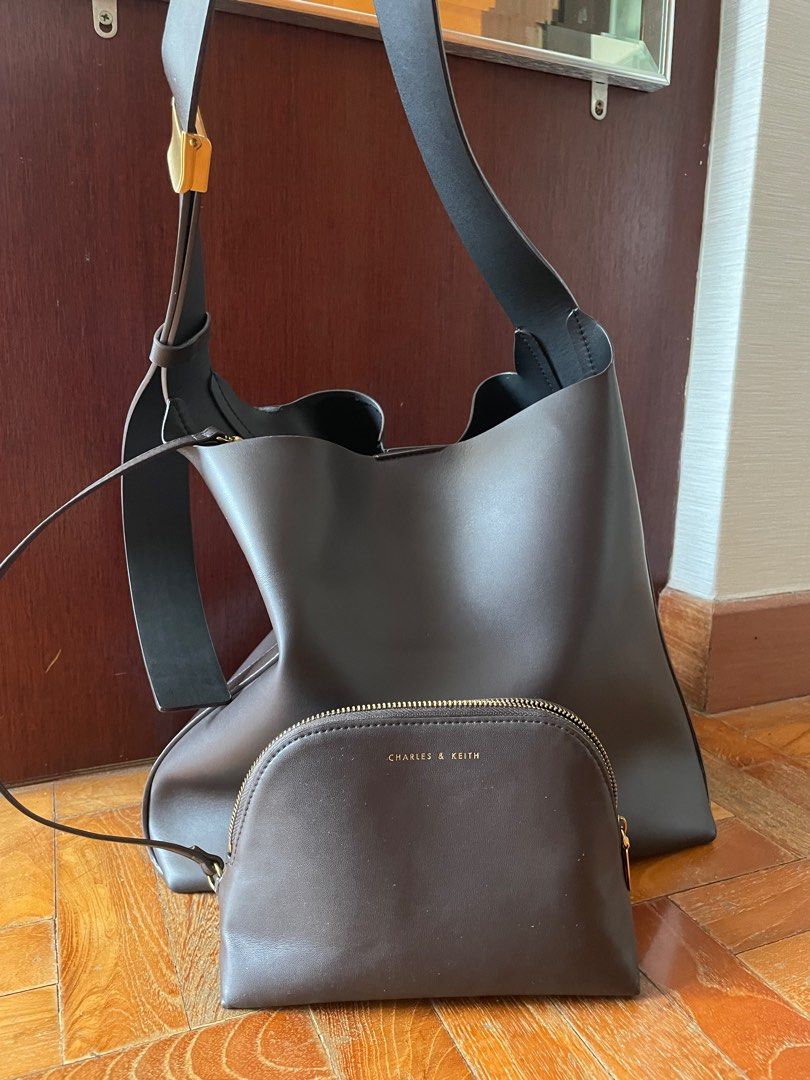 Charles And Keith Dark Brown Satchel Charles Dark Brown Bucket Bag