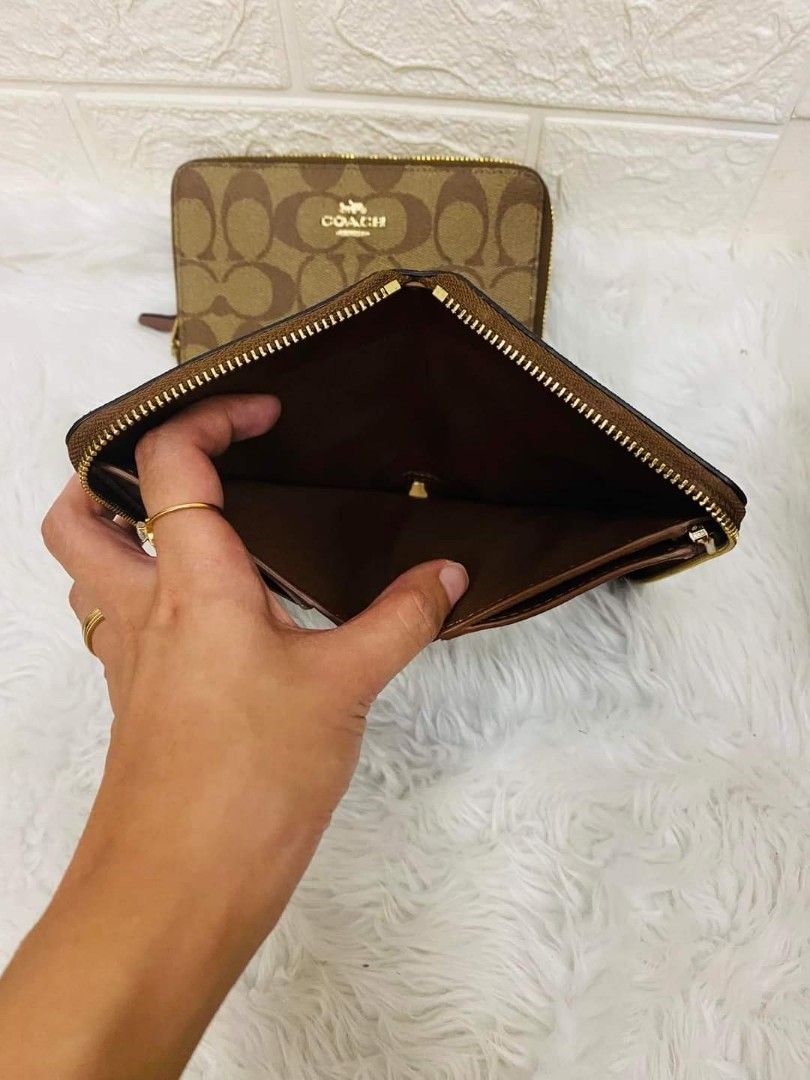 Coach Medium Zip Around Wallet In Signature Canvas Khaki Women s Fashion Bags Wallets Wallets Card holders on Carousell