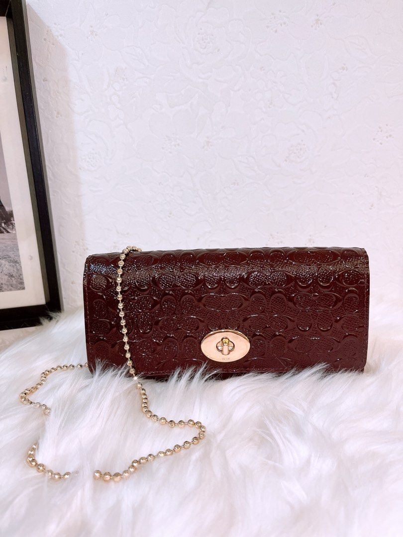 COACH SLIM ENVELOPE ON CHAIN IN LOGO EMBOSSED PATENT LEATHER Luxury Bags Wallets on Carousell