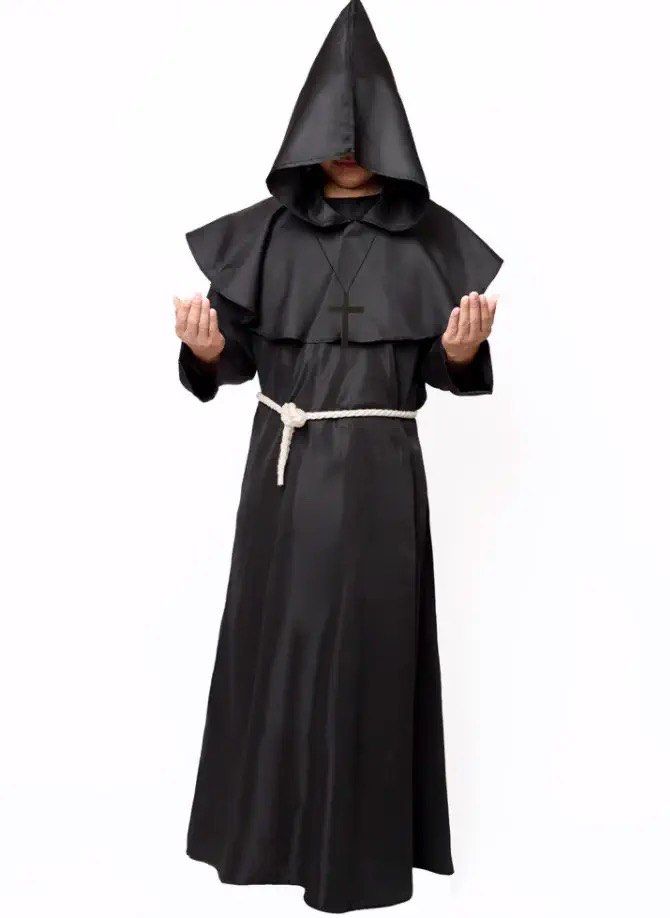 Halloween wizard cosplay medieval monk hooded robe costume hat