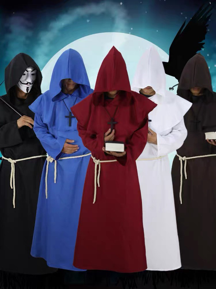 Halloween wizard cosplay medieval monk hooded robe costume hat