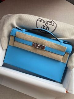 NEW Hermes Kelly Pochette Blue Glacier Ostrich Ghw, Luxury, Bags & Wallets  on Carousell