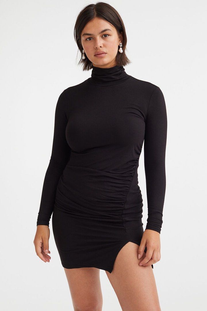 H&M Black Bodycon Fitted Turtleneck Ruched Dress, Women's Fashion, Dresses & Sets, Dresses on Carousell H&M Black Bodycon Fitted Turtleneck Ruched Dress, Women's Fashion, Dresses & Sets, Dresses on Carousell