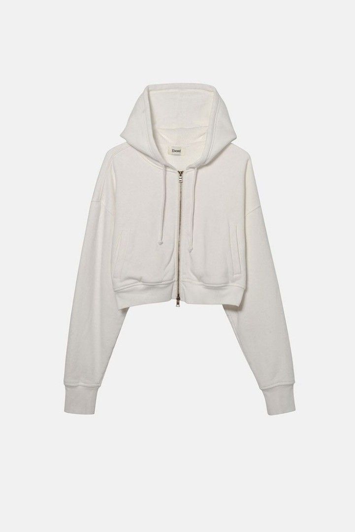 H M cream white cropped zip up hoodie Women s Fashion Coats