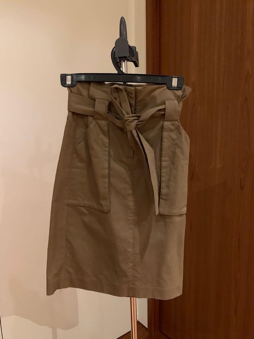 Khaki paperbag midi skirt best sale