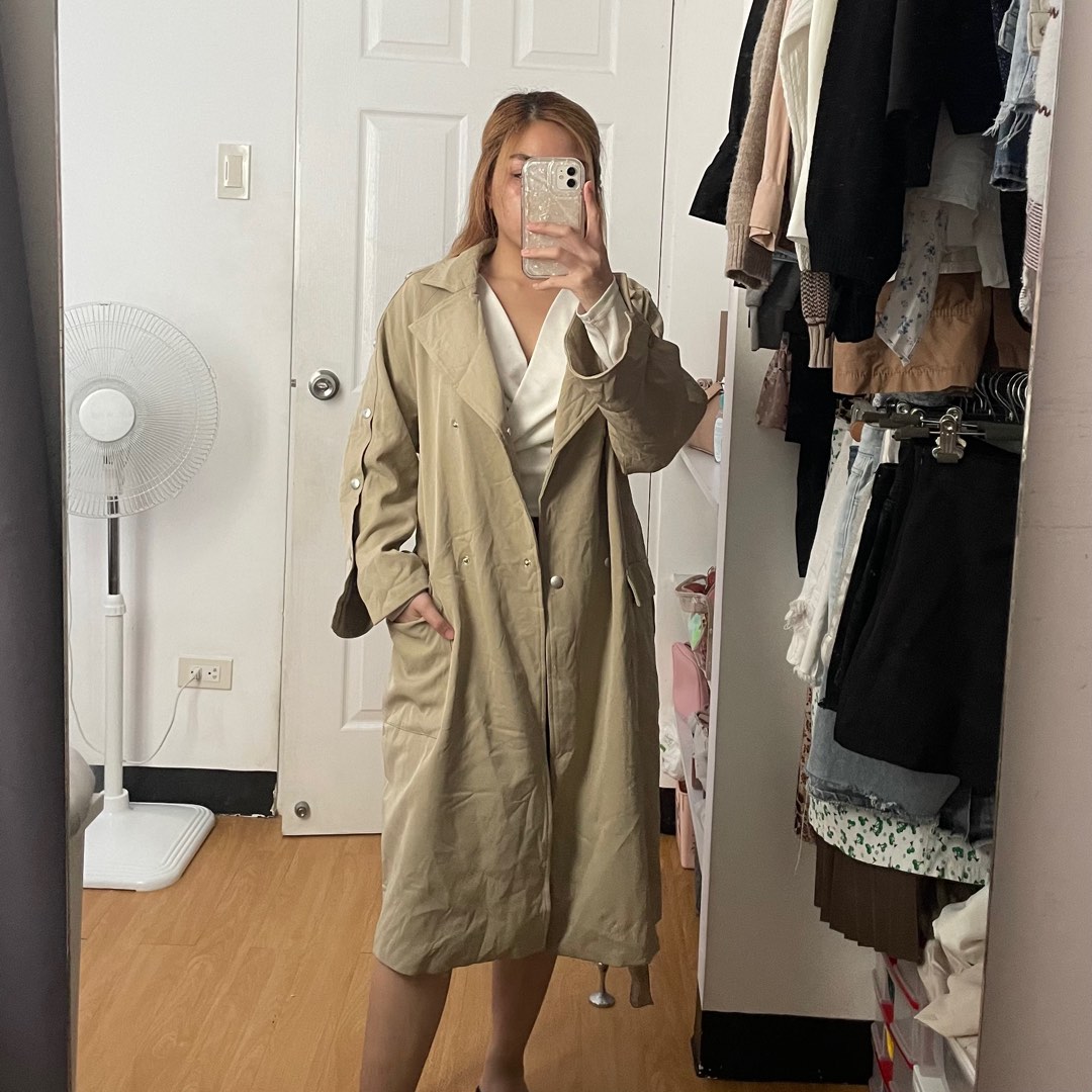 Khaki Long Trench Coat , Women's Fashion, Coats, Jackets and Outerwear