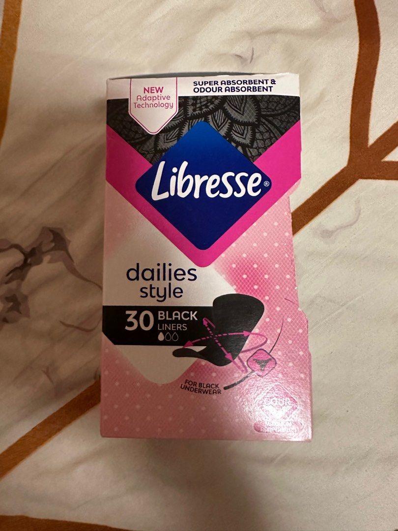 Libresse black pantie liner (Category: Sanitary Hygiene) located in Singapore. Submitted by rubbishxing_ (Listing ID 1260986805, Image 1). Description: I have both brand new & used Used left around 27 pcs, selling for $2 Brand new 30 pcs, selling for $4 * can get both for $5 (self collection only) Pls DM me if keen Meet ups will be held at Tampines mrt/Changi airport MRT No mailing as box is bulky .