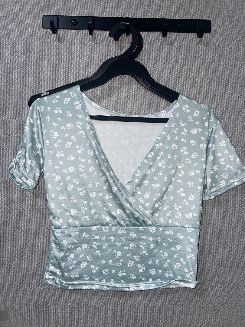 light blue v neck blouse (with reference pic!), Women's Fashion, Tops