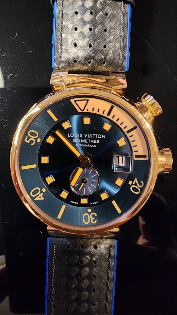 LOUIS VUITTON 18K Rose Gold Tambour Diver Watch Model Q103E