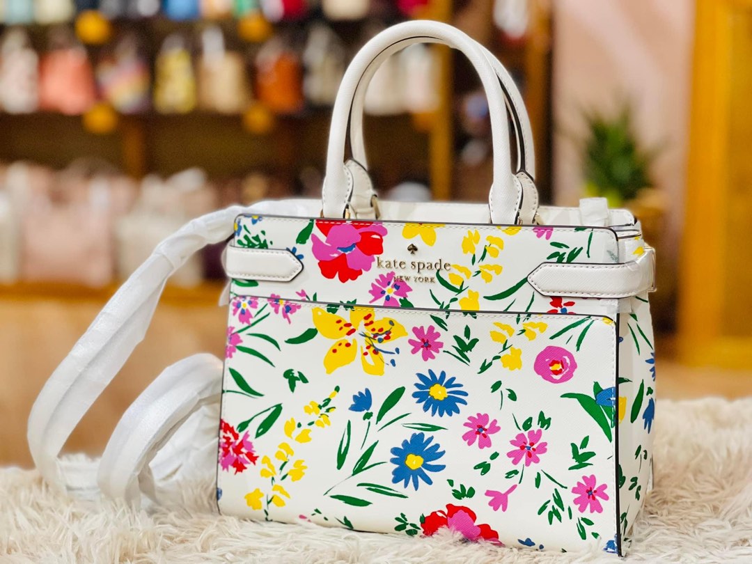 Kate Spade Staci Garden Bouquet Medium Satchel Crossbody Parchment Multi