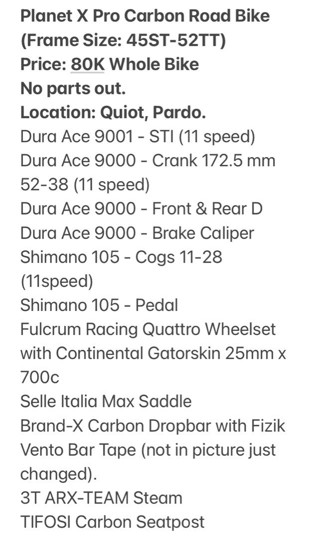Planet X Pro Carbon Road Bike Sports Equipment Bicycles Parts