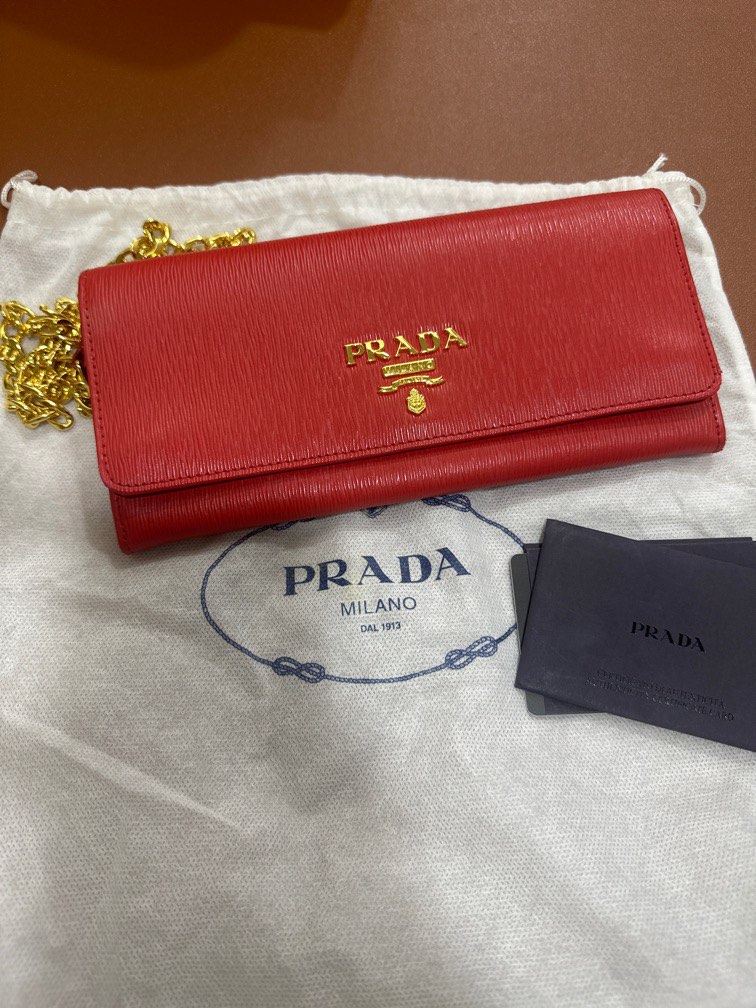 PRADA Red Saffiano Leather Wallet on Strap w/GHW - $600 CAD