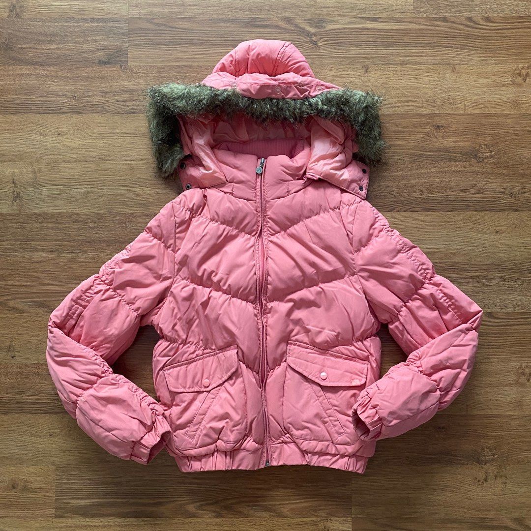 PRELOVED JAKET WINTER WANITA BULU ANGSA BALENO DOWN ORI PINK PUFFER JACKET SZ.S