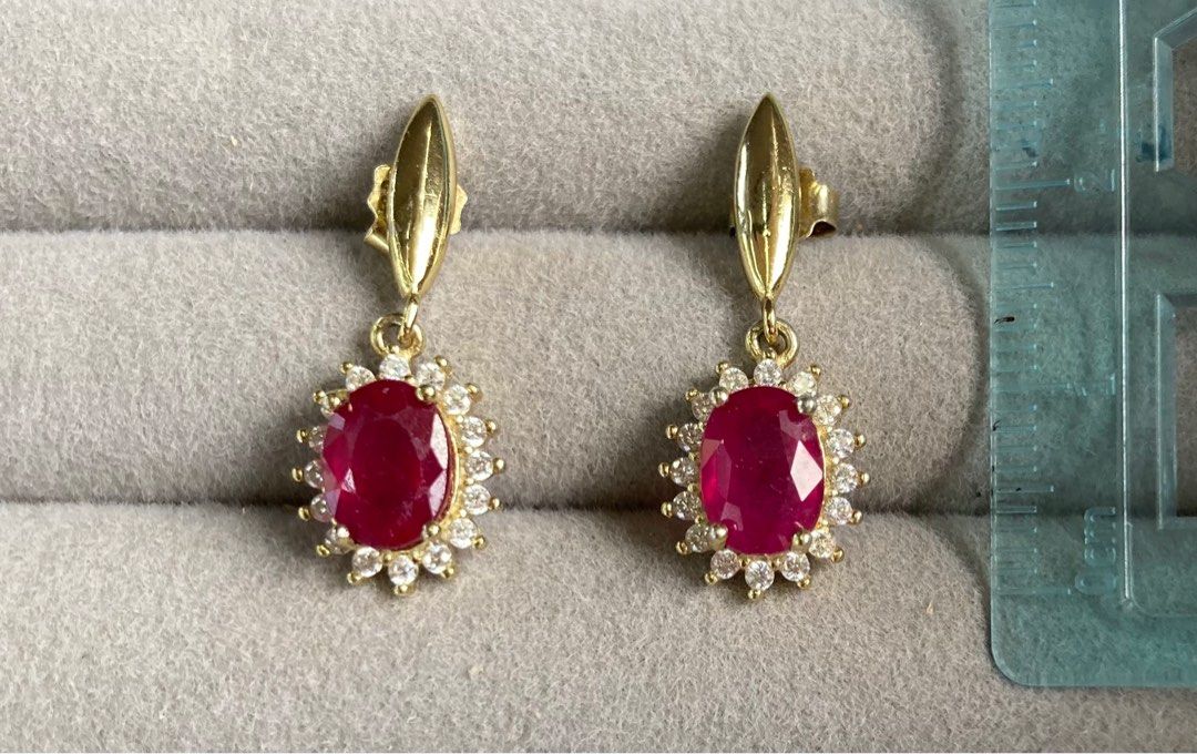 Buy Natural Ruby Earrings, Stud Earrings, Red Ruby Earrings, Halo Statement  Earrings, 925 Sterling Silver, July Birthstone, Cluster Earrings Online in  India - Etsy