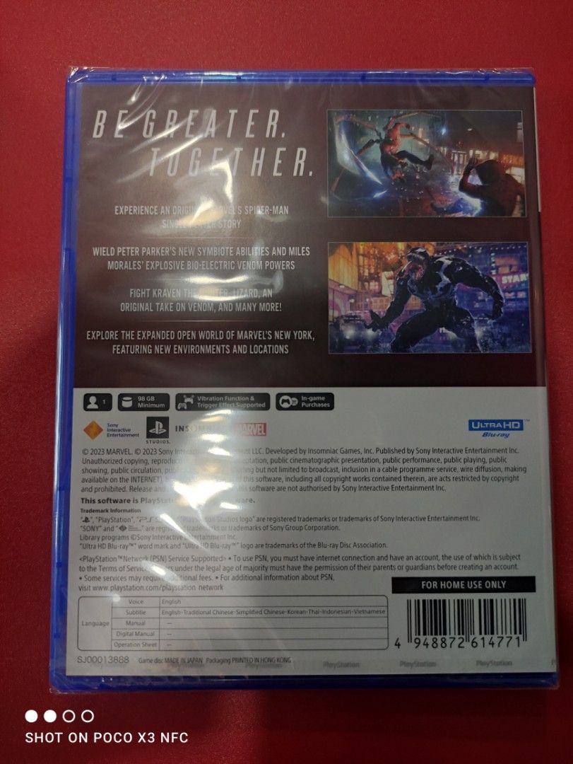 PS5 MARVEL SPIDERMAN 2 (Category: PlayStation) located in Makati City. Submitted by yomyom_onlineshop (Listing ID 1261041233, Image 2). Description: For Sale Only Brandnew Sealed No To trade/SWAP Delivery within the day Taguig Market Market Can book Via lalamove Less Time Less Effort Cod,Gcash,Banktransfer.