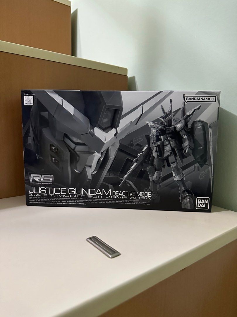 [Ready Stock] Bandai RG 1/144 ZGMF-X09A JUSTICE GUNDAM DEACTIVE MODE (Category: Gundam Model Kits) located in Singapore. Submitted by ponchelley (Listing ID 1221976436, Image 1). Description: Ready stock Meetup only.