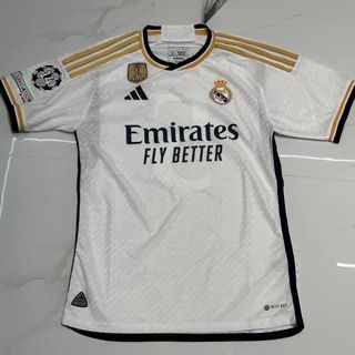 23-24 Real Madrid Home Jersey With Full Champion Patches - Kitsociety