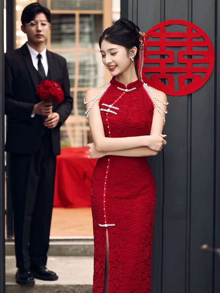 Red cheongsam wedding dress clearance