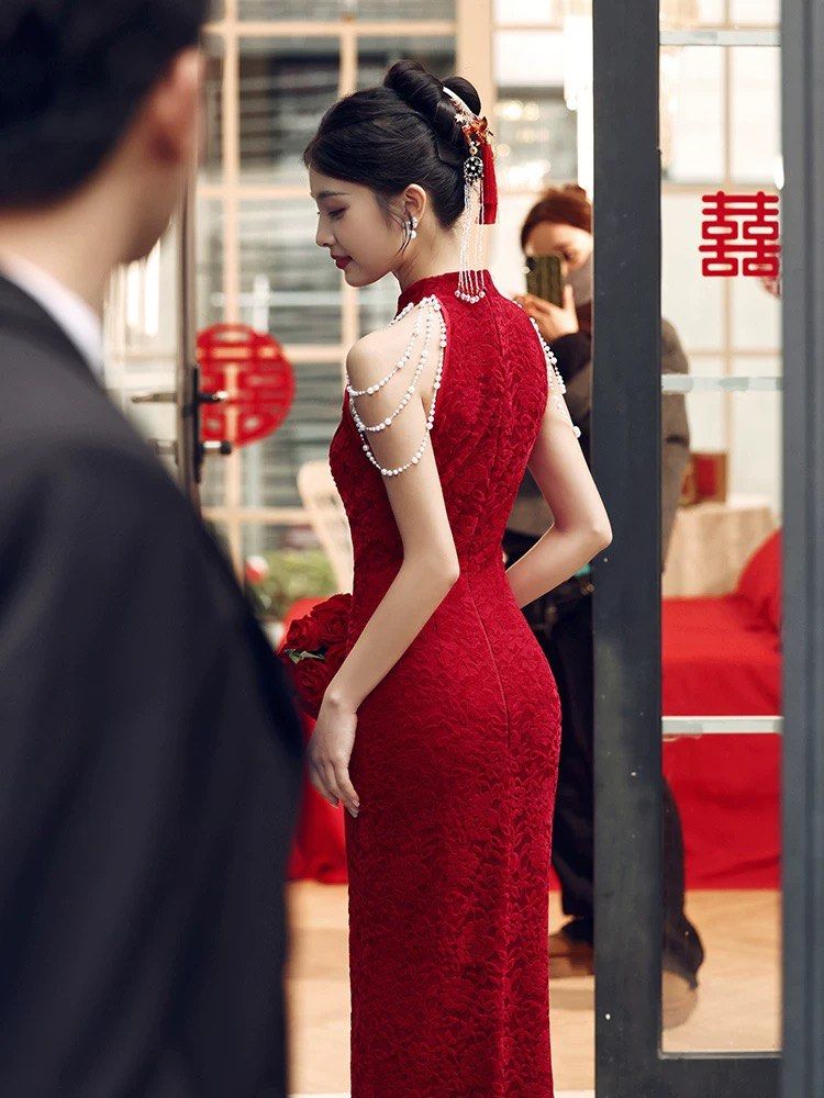 Red cheongsam on sale wedding dress