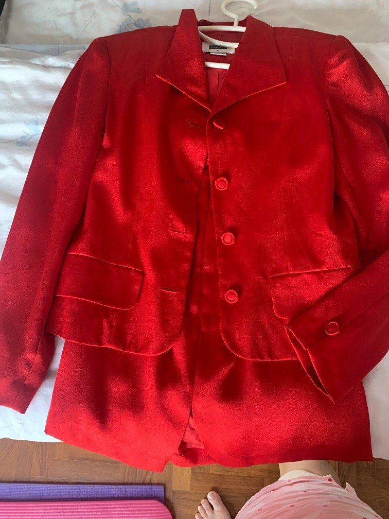 Red Jacket suit with skirt Women s Fashion Coats Jackets and