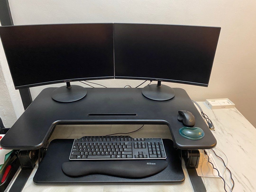Selling used Stand Up Desk Converter and Ikea Desk, Furniture & Home