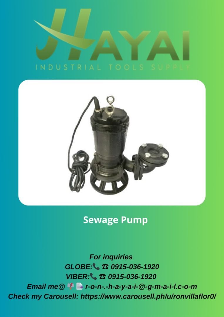 Sewage Water pump (Category: Construction Tools & Equipment) located in Manila. Submitted by 09150361920ronvillaflor (Listing ID 1261028699, Image 1). Description: Sewage Water pump LD-1500 Price: 22,750 For inquiries GLOBE:📞 ☎ 0⃣9⃣1⃣5⃣0⃣3⃣6⃣1⃣9⃣2⃣0⃣ 📞 ☎ 0⃣9⃣1⃣5⃣0⃣3⃣6⃣1⃣9⃣2⃣0⃣ Email me@ 📫 📑 r-o-n-.-h-a-y-a-i-@-g-m-a-i-l.c-o-m Check my Carousell: https://www.carousell.ph/u/ronvillaflor0/ PRICE MAY CHANGE WITHOUT PRIOR NOTICE‼️ ‼️.