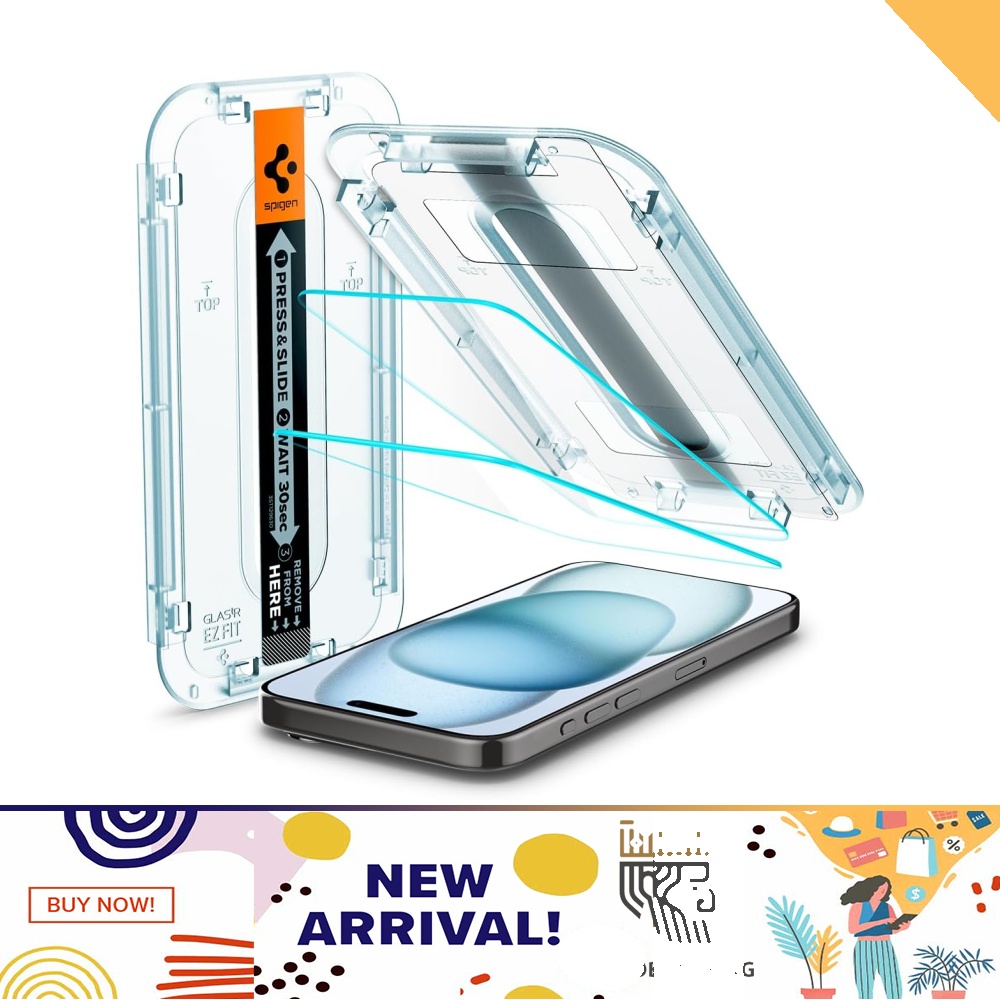 Spigen EZ Fit Tempered Glass Screen Protector for iPhone 15 (2 Pack