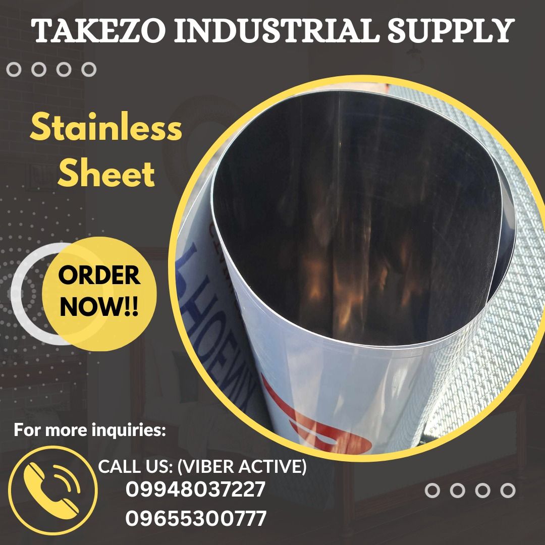 Stainless Sheet (Category: Construction Tools & Equipment) located in Manila. Submitted by angiedalu10338 (Listing ID 1261012350, Image 1). Description: Stainless Sheet 304 Specs: 4x8 .04mm mirror *PRICE MAY CHANGE WITHOUT PRIOR NOTICE *ITEM IS VAT EXCLUSIVE *SUBJECT FOR AVAILABILITY *PRICE DEPENDS ON THE SIZES.