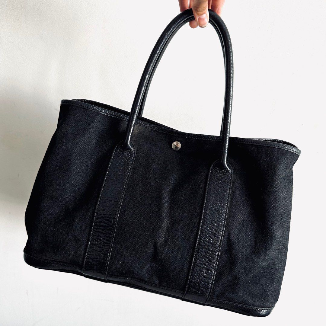 STEAL Hermes Black Garden Party 36 GP36 PM In Toile Negonda